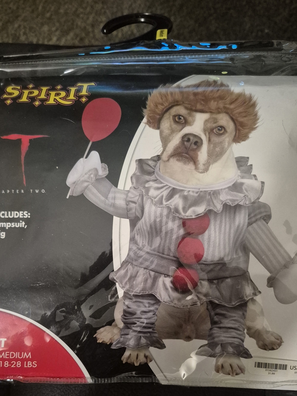 Spirit Gray and Red Clown Pet Costume for Dogs